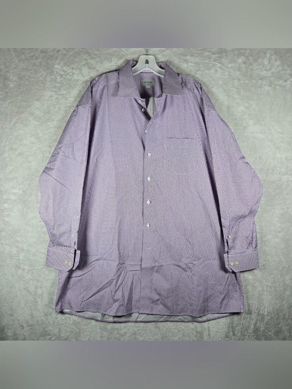 Eton Dress Shirt Mens 18 46 XXL 2XL Purple Geometric Classic Fit Long Sleeve